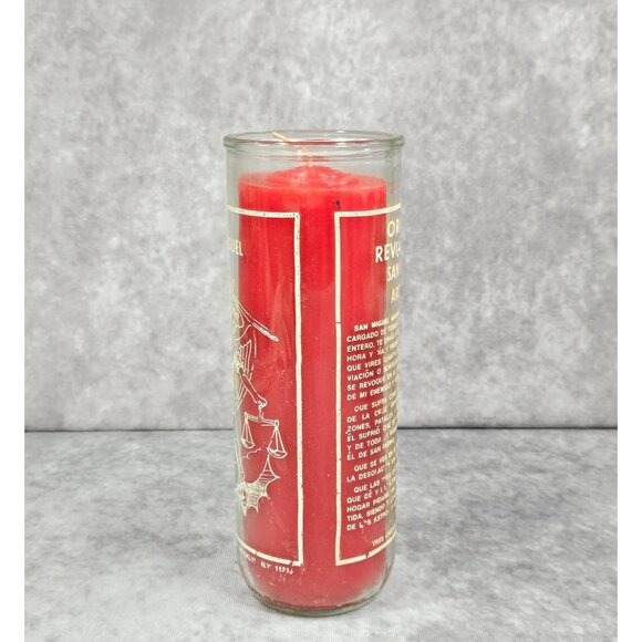 Prayer to Saint Michael Angel San Miguel Red Glass Candle Botanica Shamanic 8.5" - Picture 11 of 11